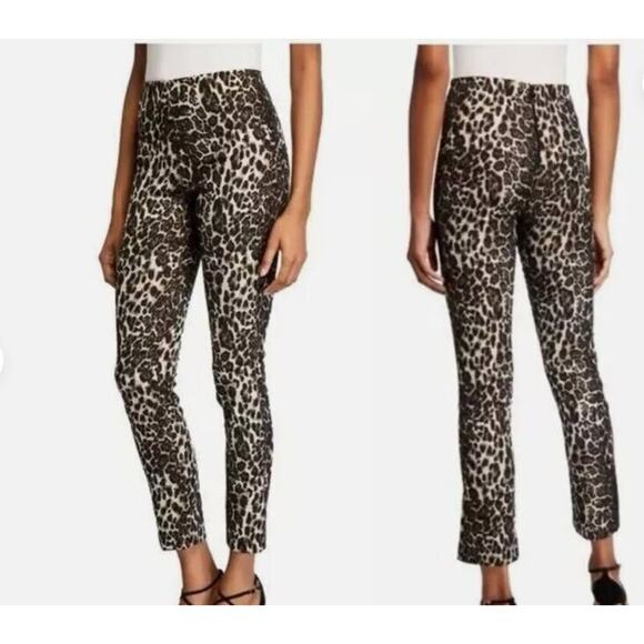 Alice + Olivia Connley Fitted Slim Pants in Brown Animal Print Pants Size 0 - Picture 2 of 12